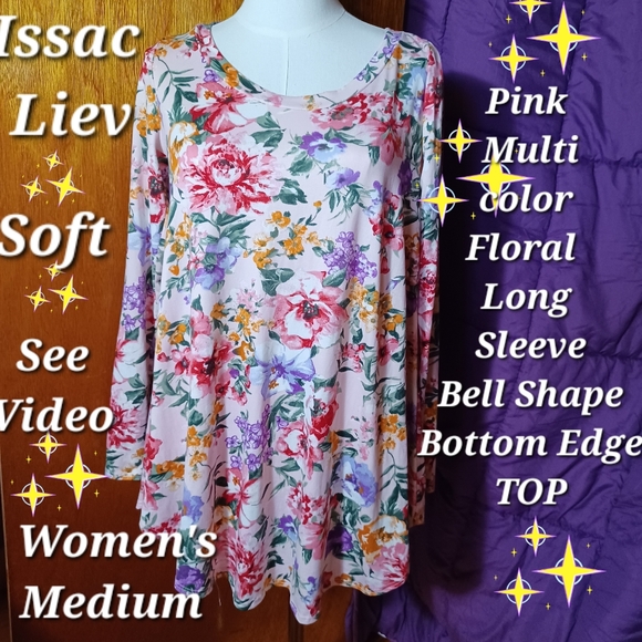 PINK Multi color Floral Long Sleeve top w/ bell shaped bottom women's Medium - Picture 5 of 5